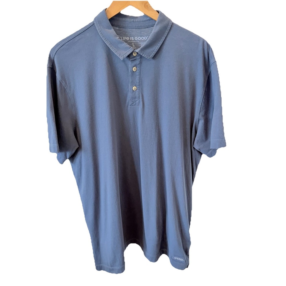 Life is Good Men's Blue Short Sleeve Polo Size Large Crusher Lite Shirt